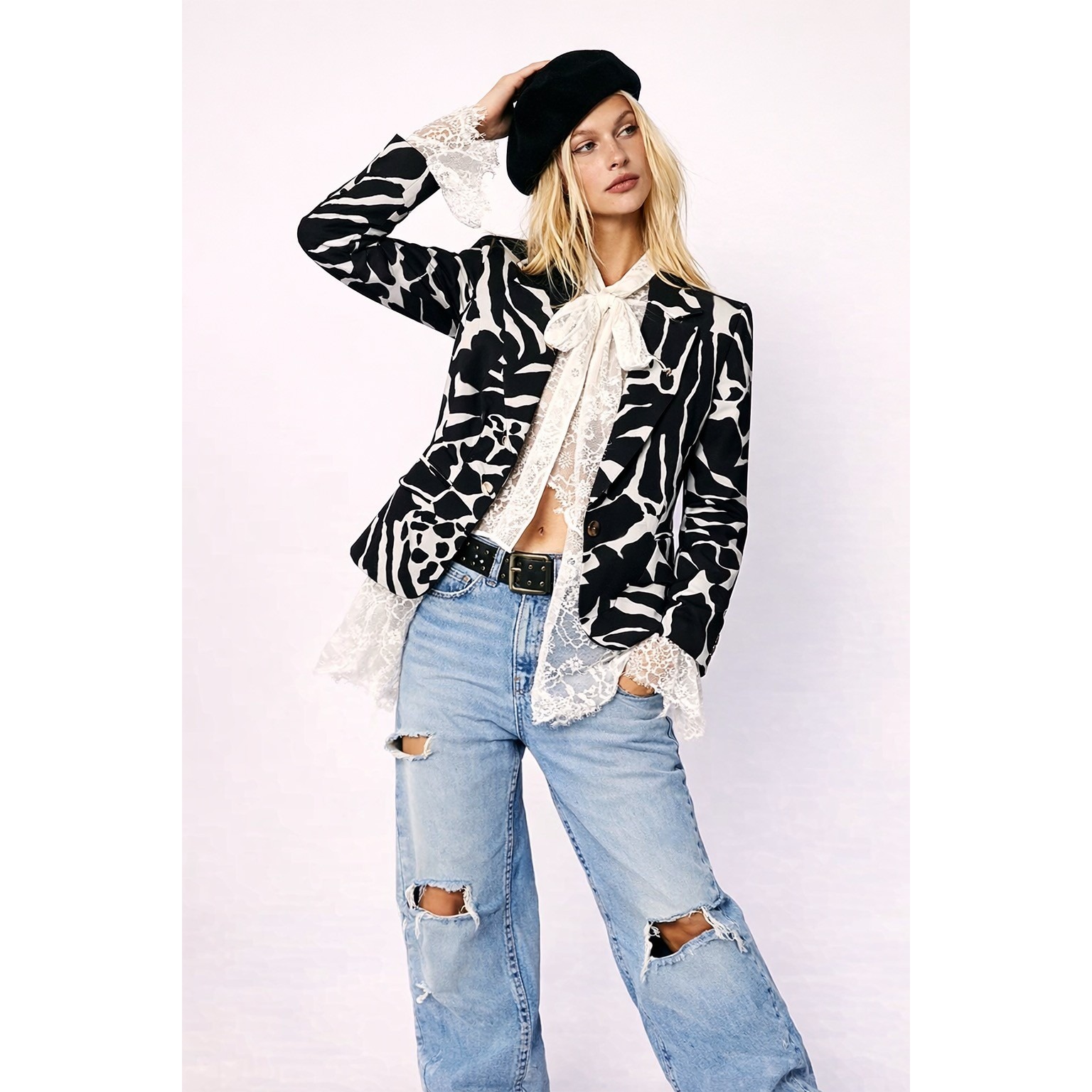 Joseph Ribkoff Animal Print Abstract Blazer Stretch Single Button Jacket 12 Nwt